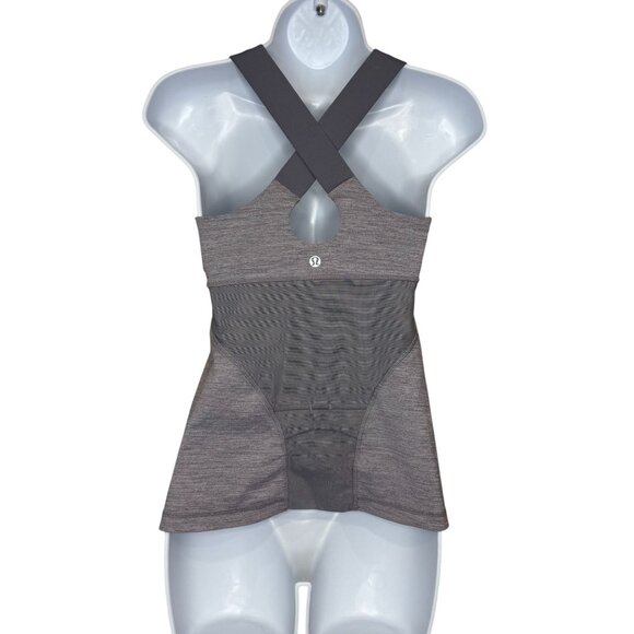 Lululemon Gray Criss Cross Tank Top With Built-In Bra & Mesh Detail Size 6 - Picture 3 of 7